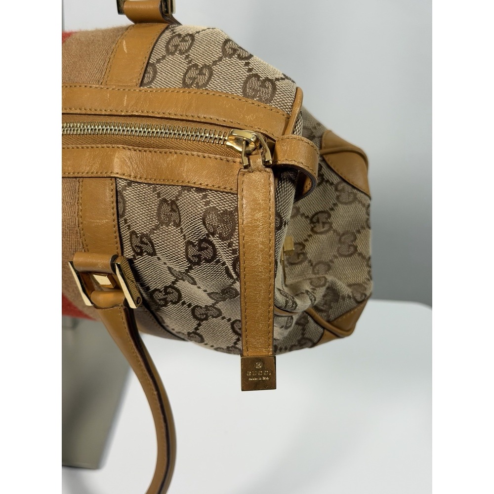 GUCCI Mini Boston Bag Shoulder Bag Canvas Beige Sherry Line Authentic Ladies0037 - Picture 11 of 16